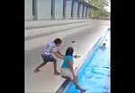 Grandma pushing a friend in the pool 1