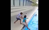 Grandma pushing a friend in the pool 3
