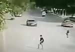 Guy crossing the road gets hit by a car 1
