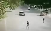Guy crossing the road gets hit by a car 12
