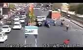 Jeep loses control and smashes in to motorcycle and people 9
