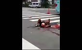 Lady motorcyclist smashed in to the bus 3