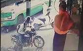 Indian bus crushes man on motorbike 14