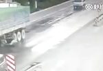 Guy on scooter gets splatted by truck 1