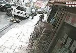 Old woman is slammed by a car and crashes into a parked van 1
