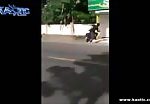 Speeding biker loses control slams pedestrian 2