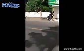 Speeding biker loses control slams pedestrian 3