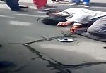Motorcyclist leg runs over by bus 1