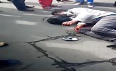 Motorcyclist leg runs over by bus 8