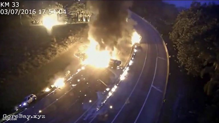 Speeding fuel tanker burns everything in its path 23