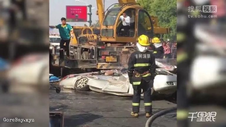 Truck flipped and flattens a car 11