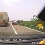 Car tries to overtake a truck, hit 2 men stopping on the side 2