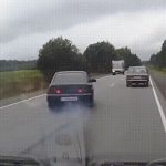 Car tries to overtake but crashes into a small truck, then spun itself 2