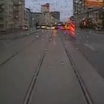 Woman on phone runs over by a tram 2