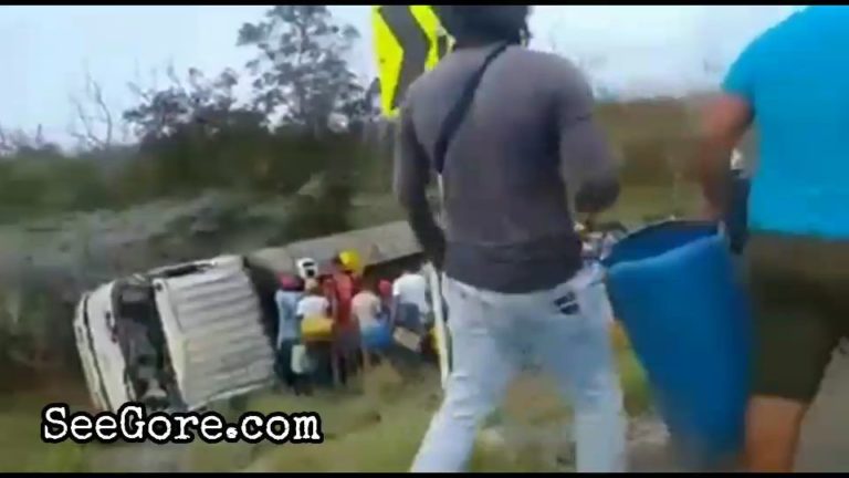 Overturned truck explodes while people are trying to steal fuel it carries 11