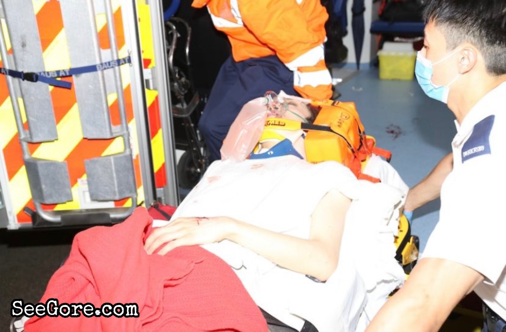 Big TV screen falls onto a boy band SeeGore