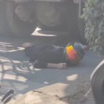 Biker slips under a cement truck and crushed 2