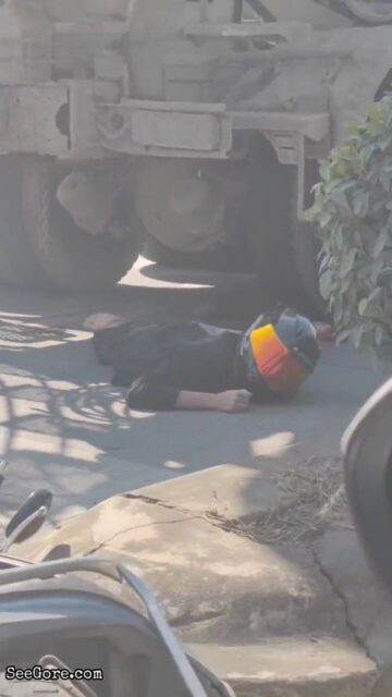 Biker slips under a cement truck and crushed 16