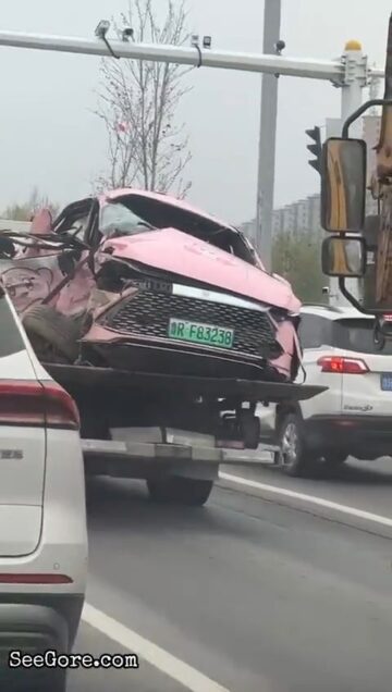Horrible pink car crash aftermath 1