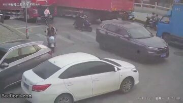 Cyclist ran over by a truck, followed by a car 3