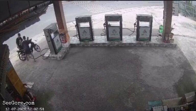Motorcyclist Hit From Behind by Another Rider While Refueling 19