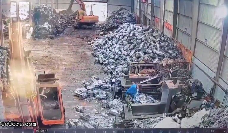 Factory Worker Puts Himself Inside a Crusher Machine Instead of Trash