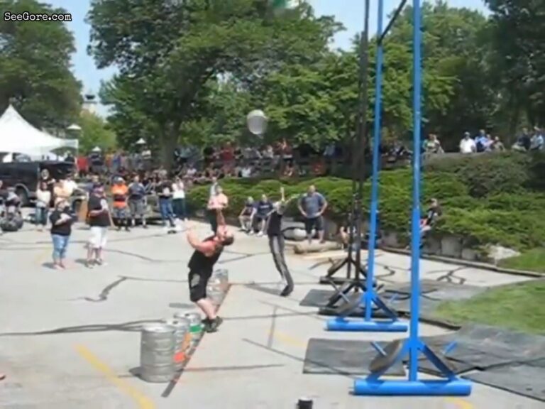 Thrown Keg Bounces to His Head 18